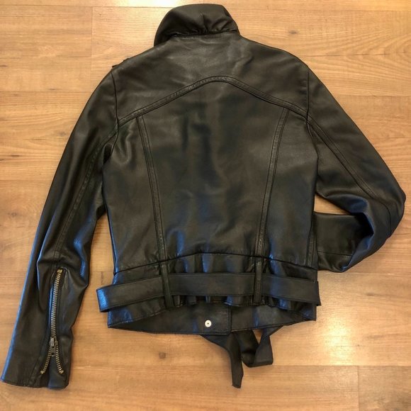 Development By Erica Davies 100% Lambskin Black Leather Bomber Jacket - Picture 3 of 3